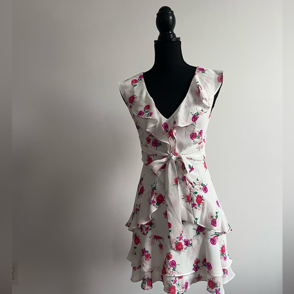 EXPRESS Floral Ruffle Mini Dress Size 0 (XS) - Picture 2 of 12